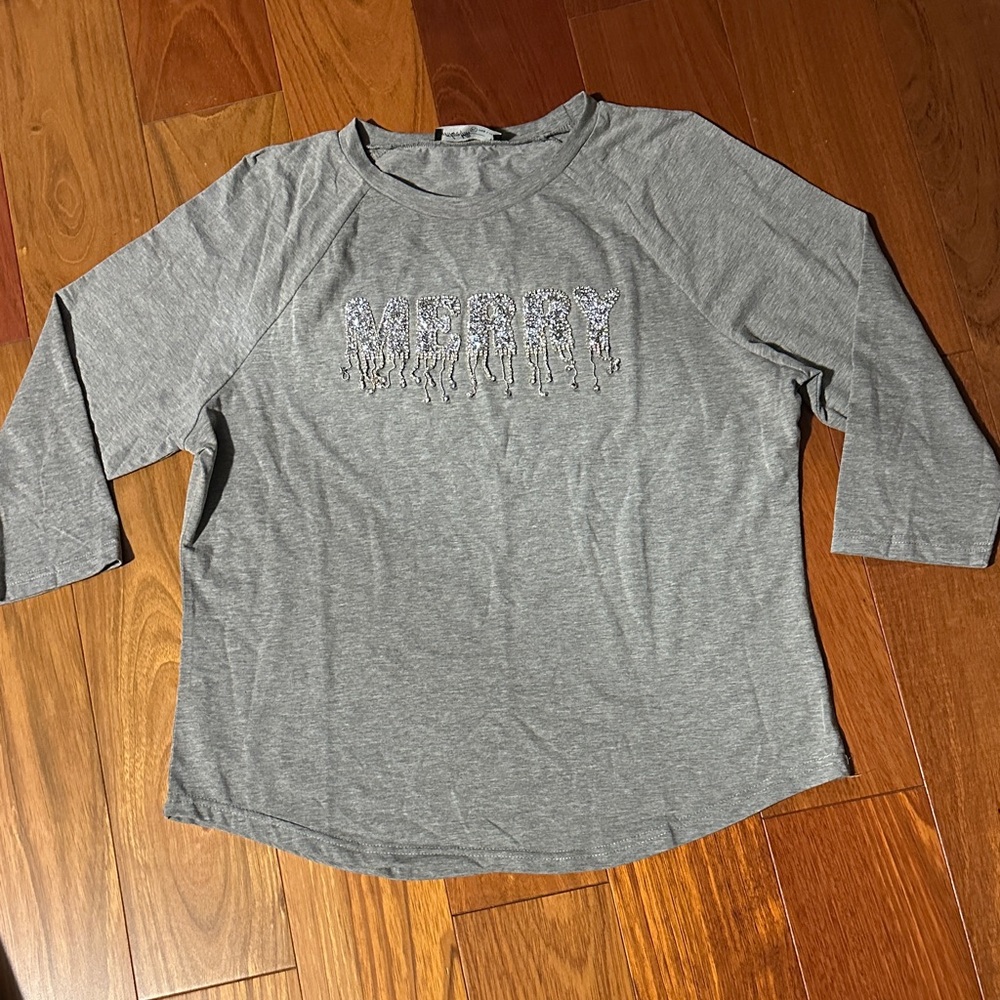 Gray Women's Top with Sequin Detail